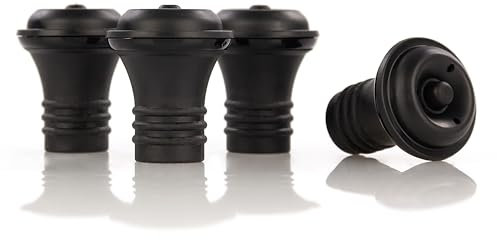 Qpractiko - Bouchons pour pompes à vide | Lot de 4 | Conservation du vin jusqu'à 7 jours | Fermeture hermétique et étanche | Facile à nettoyer | Anti-goutte | Noir, Petit, Silicone