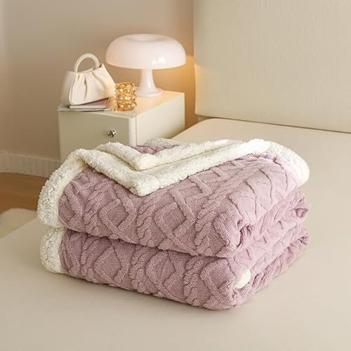 RongRongIN Kuscheldecke 180x200 cm Herbst Winter Flauschig Decke für Bett Sofa Couch – Hell Lila, Extra Weich Doppelgesicht Wohndecke Tagesdecke Sofadecke Couchdecke Überwurfdecke Biber Warm