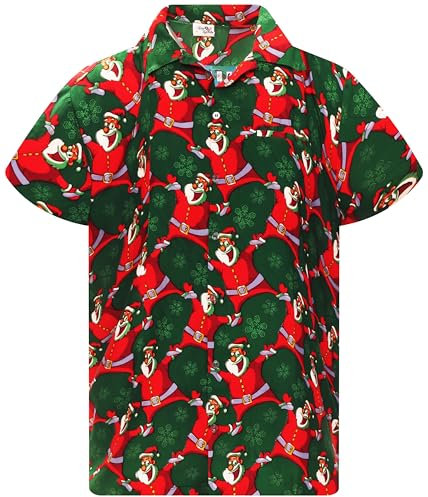 King Kameha Funky-Hawaii-Hemd, Weihnachten, Herren, Kurzarm, Chistmas-Laughing-Santa, Grün, 6XL