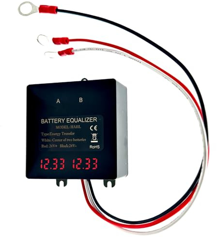 SiRyder Equalizzatore Batteria 24V, 2 x 12V Batterie Balancer Bilanciatore Batteria Display Digitale Equalizzatore Batteria Bilanciatore con Display LED per Batteria al Litio Piombo Acido