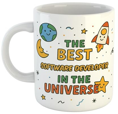 Funny Software Developer Mug - “The Best Software Developer in The Universe” - Idea for Work Colleagues, Friends or Family - 11oz Ceramic Coffee Cup - Dishwasher Safe