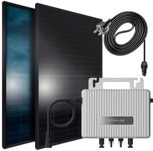 SUNNIVA 1000W Balkonkraftwerk BIFAZIAL FULLBLACK komplett Steckdose Ecoflow 800W Wechselrichter, PV Solaranlage, 2x 500W Glas-Glas Solarmodule, inkl. 5m Kabel, Bluetooth WIFI, Komplettset