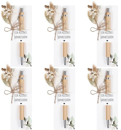 Hestya 6 Sets Ein Kleines Dankeschön Geschenke Enthalten 6 Holz Kugelschreiber mit Gravur 6 Echtem Trockenblumenstrau 6 Stifthalter aus Papier für Abschiedsgeschenk Lehrerin Kollegen Freund