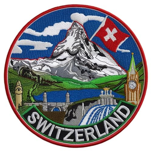 Aufnäher mit Schweiz-Flagge, bestickt, zum Aufbügeln oder Aufnähen, für Reisen, Europa, Souvenir, Rucksack, Skifahren, Matterhorn, Schweizer Alpen