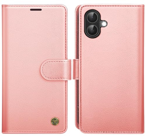 AIMOYU for iPhone 17 Case, Flip Wallet Leather Phone Case with [4 Card Slots] [Kickstand] [RFID Blocking] Magnetic Protective Shockproof Cover for iPhone 17 Phone Case - Pink