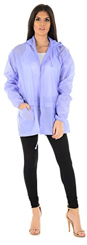 MyShoeStore Unisex Plain Kagool Raincoat Mens Womens Ladies Waterproof Summer Hooded Cagoule Lightweight Casual Jacket Shower Proof Windbreaker Kagoul Outdoor Festival Mac Tops(Lilac, M)