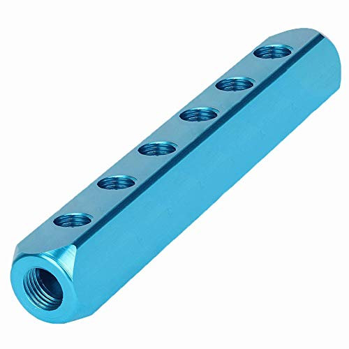 Beduan 1/4 NPT 6 Way 9 Port Aluminum Air Hose Inline Manifold Block Splitter, Pneumatic Air Compressor Manifold Fitting