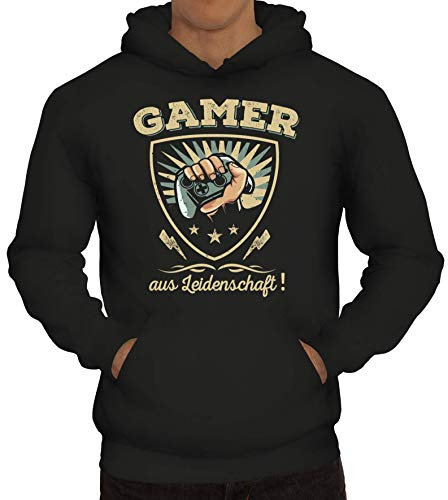 Shirtstreet Geschenkidee für Gamer Gaming Herren Hoodie Männer Kapuzenpullover Gamer aus Leidenschaft, Größe: L,Schwarz