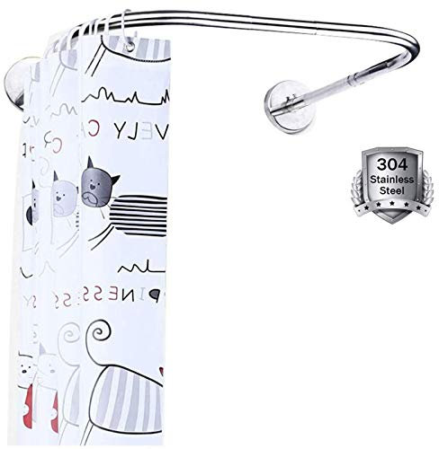 Duschvorhangstange U Form Ohne Bohren, Gebogene Duschvorhangstange Badewanne Edelstahl, Federspannung Teleskop Duschstange Ecke, für Dusche 80 to 120X90X80 to 120cm-Without Shower Curtain