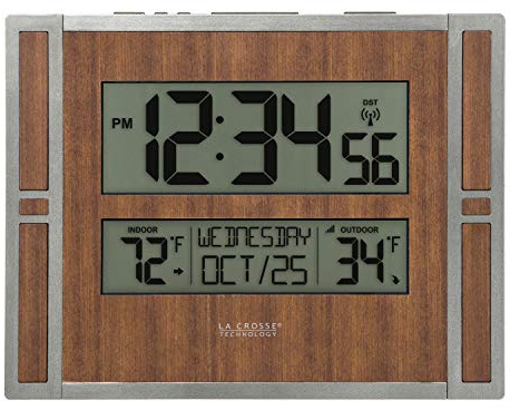 La Crosse Technology BBB86088 Atomic Digital Wall Clock with Indoor & Outdoor Temperature