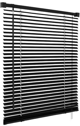 PVC Venetian Blind Blinds Easy Fit Curtains Trimmable Fittings Windows Treatment Shutters Twist Open Close (Black, 150x150)