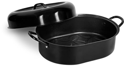 Ovaler Granitstein-Bräter, klein, 40,6 cm, Ultra-Antihaft-Bräter mit Deckel, gerillter Boden zum Backen, Bratpfanne für Ofen, spülmaschinenfest, bis zu 3,2 kg Geflügel/Braten, serviert 1-5, PFOA-frei