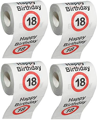 MIK funshopping Scherzartikel Deko Spaß-Toilettenpapier Runder Geburtstag lustiges Geschenk (18. Geburtstag - 4 Rollen)