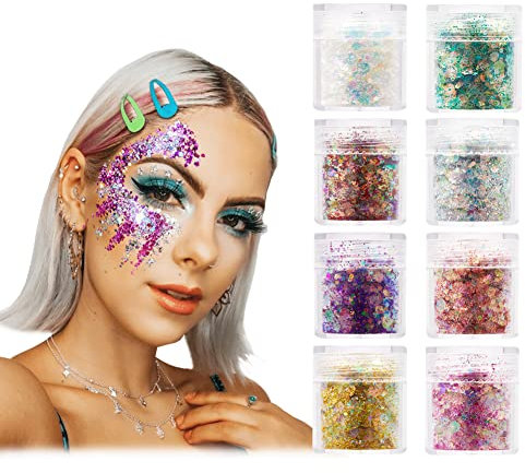 Glitzer Gesicht 8 Stück Glitzer Basteln Body Glitter Glitzer Schminke für Gesicht Nägel Augen Haare Musik Festival Masquerade Party DIY-Design