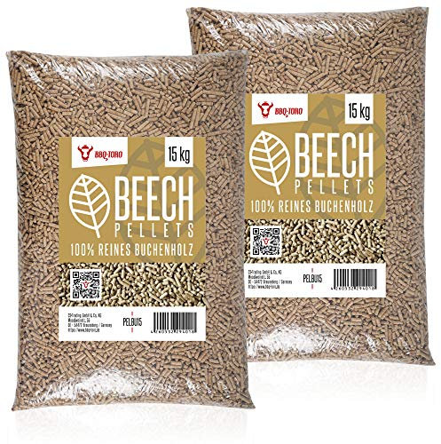 BBQ-Toro Beech Pellets in legno di faggio al 100% | 30 kg | Pellet in faggio per grill, smoker, pellet per forni da pizza o impianti di riscaldamento | Pellet per barbecue
