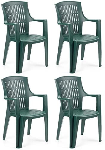 SF SAVINO FILIPPO 4 pezzi poltrona sedia Arpa in dura resina di plastica verde con schienale alto da giardino balcone per casa bar ristorante esterno interno