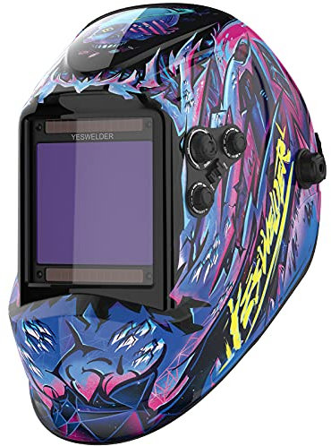YESWELDER Großer Bildschirm Schweißhelm 10 x 9 cm Echte Farbe Solarstrom Schweißhelm Automatischer Verdunkelung, Breiter Farbton 4~5/9-9/13 für Wig MIG ARC Schweißen Schleifen Schweißmaske