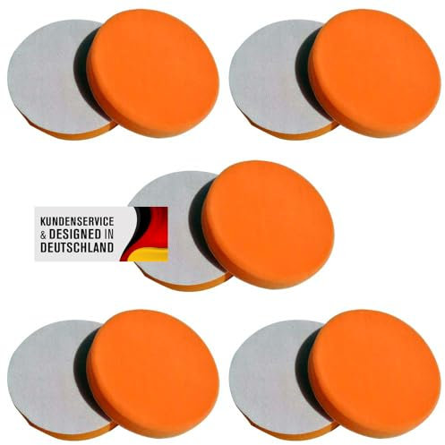 Polierschwamm Set 180mm Klett In Verschiedenen Härtegraden Und Setgrößen Polierschwämme Für Die Poliermaschine Polierpads Polierset Kletthaftend Gewaffelt Oder Glatt (Medium Orange, 10er Set)