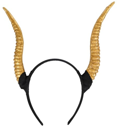 Devil Horn Headband, Antelope Horn Headband Adjustable Sheep Cosplay Headpiece Gothic Costume Headdress Party Decorations Halloween Fancy Dress for Kids Adults (Golden)