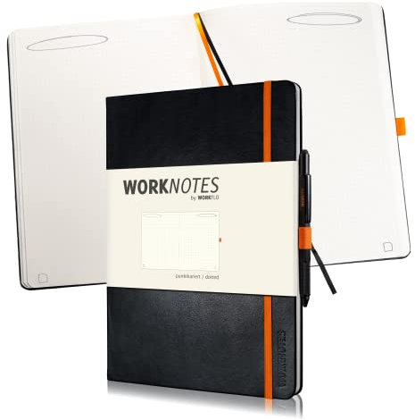WORKFLO Worknotes Notizbuch a4 dotted - Das Notizbuch für Kreative und Macher, 192 perforierte Seiten, 100g/qm, Hardcover, schwarz