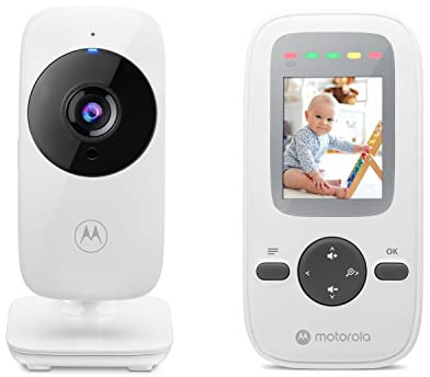 Motorola Nursery VM481 - Video-Babyphone mit tragbarer Elterneinheit, hochempfindliches Mikrofon, Infrarot-Nachtsicht, digitaler Zoom, Silber (VM 481)