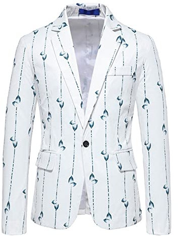 Anzüge Herren Vertikale Streifen Druck Slim Fit Anzug Jacke Herren Casual Mode Revers Jacke Herren Urban Temperament Langarm Jacke Herren A-White1 XXL