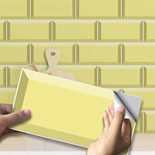 funlife 20X10cm 27Pcs Peel and Stick Transfers Sticker On Tiles, Self-Adhesive Water-Resistant PVC Tile Decals Backsplash for Home Kitchen Decor, Mustared Yellow