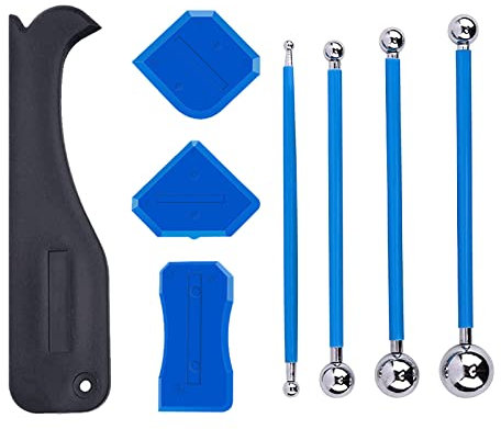 Kit di Attrezzi per la Rimozione del Mastice,Set di 8 Raschietti per Fughe,4 Estrattori per Sfere di Metallo e 5 Pezzi in Silicone,Estrattore per Fughe in Silicone,per il Bagno,Piastrelle da Cucina