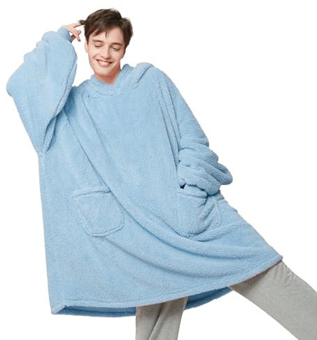 Bedsure Tragbare Decke Hoodie Damen - Flauschige Fleece-Hoodie-Decke für Erwachsene und Männer, warme Kapuzendecke als Geschenke für sie, Marineblau, XL