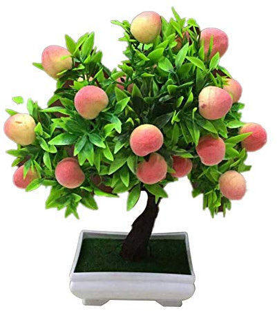 HXSCOO 1Pc Eingemachter künstlicher Pfirsich-Obstbaum-Bonsai-Hausgarten-Desktop-Dekor-Requisiten-Party-DIY-Dekoration