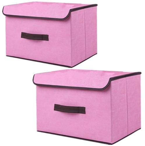 NCRGB Boite de Rangement avec Couvercle,Boite Rangement Tissu,Cube de Rangement tissu,Pliantes,Boîtes de Rangement pour placards,Vêtements,Penderies,Jouets (36×23×24cm/2pack, Rose)