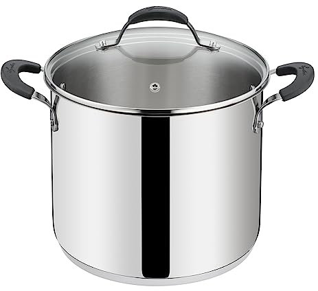 Lagostina Tempra Acciaio Pentola e Coperchio, Pentola Ø 24 cm in Acciaio Inox 18/10 + Coperchio in Vetro, con Fondo Lagotherm e Manicature in Silicone
