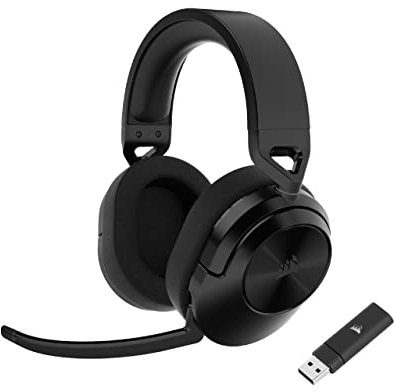 Corsair HS55 Wireless Gaming Headset - Low-Latency 2.4GHz Wireless or Bluetooth®, Dolby® Audio 7.1 Surround Sound, Lightweight, Omni-Directional Microphone, On-Ear Audio Controls - Carbon (Renewed)