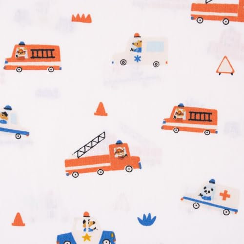 SCHÖNER LEBEN. Bio Baumwollstoff Popeline Car Fire Feuerwehr Polizei Krankenwagen bla