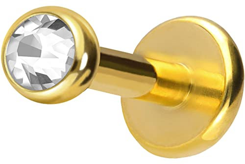 PIERCINGLINE Titan Labret mit Push Fit KRISTALL Piercing Ohr Conch Tragus Lippe Nase Medusa Goldfarben 1x5x2,5 mm