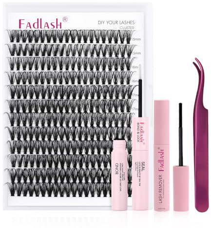 Kit d'extension de cils individuels à faire soi-même, avec colle scellante, cils en bouquets, dissolvant de colle et pince pour cils (40D-0,07D, 15-20 mm)