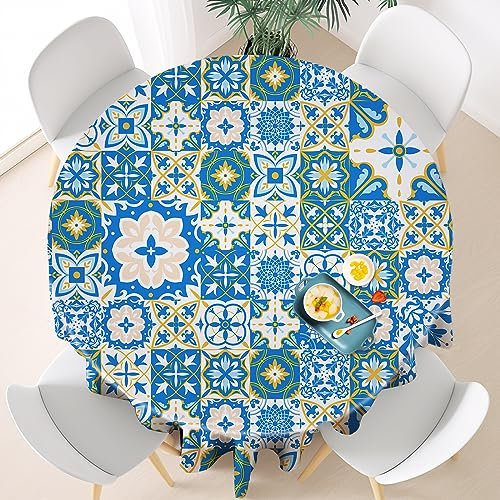 Runde Tischdecke 150cm Outdoor Tischdecke, Marokko wasserdichte Tischdecke Waschbar und Abwischbar Landhausstil Antifouling Camping Tischdecke ist für Esstisch, Couchtisch, Gartentisch Geeignet