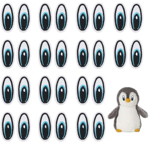BENECREAT 15 Paar Puppenaugen Patch, Blau Schwarz Weiß Polyester Stickerei Tuch Eisen auf Patches, Cartoon Augen Kostüm Zubehör für Jacken Kleidung DIY Zubehör