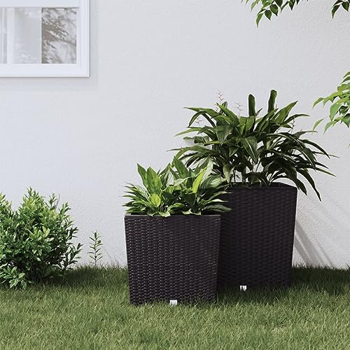 Homgoday Fioriera con Interno Rimovibile Marrone 21/32 L PP Rattan, Fioriera da Esterno, Fioriera Balcone, Fioriera Grigliato per Giardino