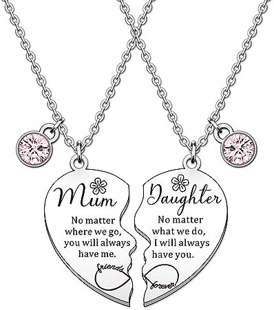 HULALA 2 Pcs Mother Daughter Heart Matching Necklace Set Gifts For Mum Mothers Day Birthday Christmas Presents From Daughter