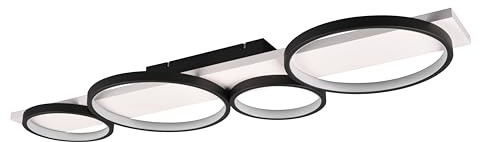 Trio Leuchten LED Deckenleuchte Medera 643810432, Metall Schwarz matt, Holz Weiß, inkl. 44 Watt LED, Switch Dimmer