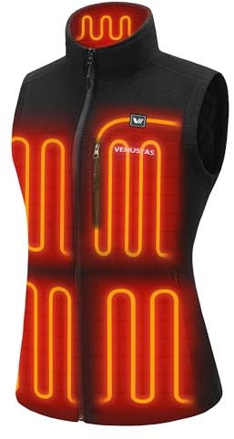 Venustas Women's Heated Fleece Vest with 6 Heating Zones, Ladies' Lightweight Recycled Fleece Electric Vest with Battery