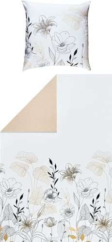 REDBEST Wendebettwäsche Biber weiß-Taupe Größe 1x 155x220 cm + 1x 80x80 cm
