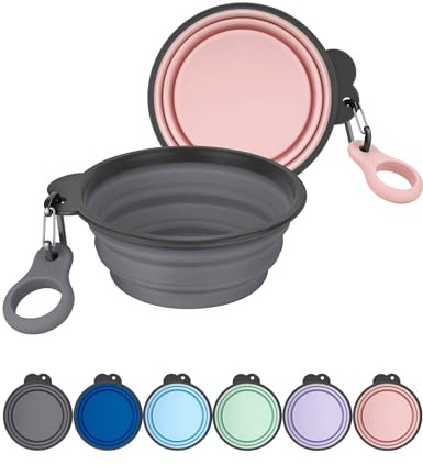 Aonkey Collapsible Dog Bowls with Bottle Carrier, 2 Pack Travel Dog Water Bowl Upgraded Carabiner, One-piece Molded Rim No Fall Off or Crack, Foldable Silicone Portable for Pets Walking Hiking 15oz