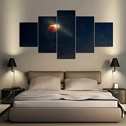 5-Teiliges Poster Auf Leinwand Mondfinsternis Sternenhimmel Galaxienlandschaft Xxl 200 X 100 Cm Wanddekoration Moderne Kunstwerke Malerei Für Home Office Wohnzimmer Schlafzimmer Für Esszim -5M1K/S4S0-