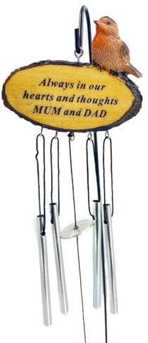 Mum and Dad Sadly Missed Robin Bird Graveside Memorial Wind Chime Always In Our Hearts Plaque