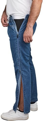 Dobsom Amarillo Reha Hose Damen und Herren | Jeans mit durchgehendem Reischverschluss | Elastischer Bund mit Kordelzug | Grösse XS-5XL Unisex
