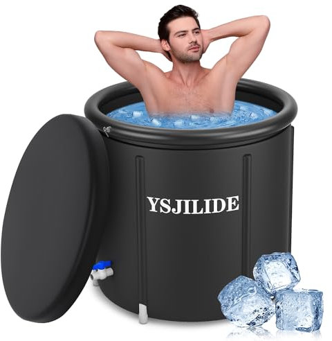 Ice Bath Tub 80x80cm, YSJILIDE Bain Glacé pour Athlète avec Couvercle, Bain de Glace pour Entraînement de Thérapie à l'eau Froide/Baignoire de Glace pour Athlètes