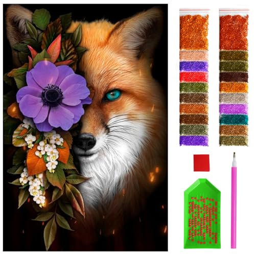 ARTULIO Diamond Painting Set - Fuchs mit Herbstblumen - 40x60 cm - Groß XXL - 5D Diamant Painting Bilder DIY, Diamond Painting Erwachsene