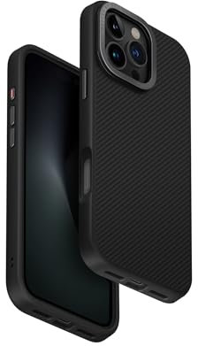 UNIQ KEVA MAX Schutzhülle für iPhone 16 Pro Max (Carbon-Schwarz), Aramidfaser-Handyhülle mit verbesserter magnetischer Aufladung und integriertem Kameraflip-Ständer
